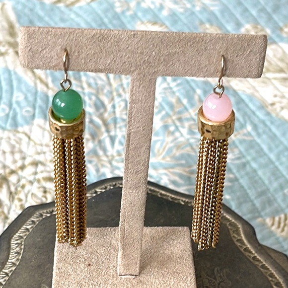 Pair of rosé quartz and green jade pierced earrings two different semi precious - Picture 9 of 14